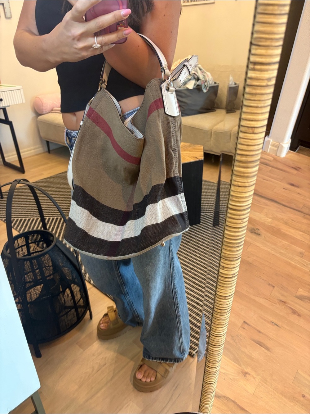 Burberry Brown Canvas Shoulder Bag with Striped Accents - Picture 3 of 11